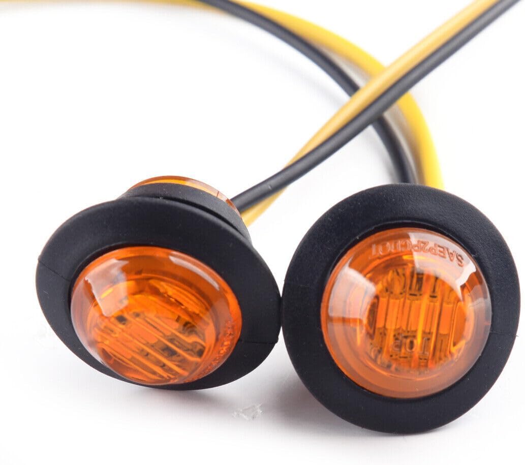 ya 4 8.14 20x Amber and Red Round LED Side Marker Lights Push Button Lights for Car Truck Trailer 