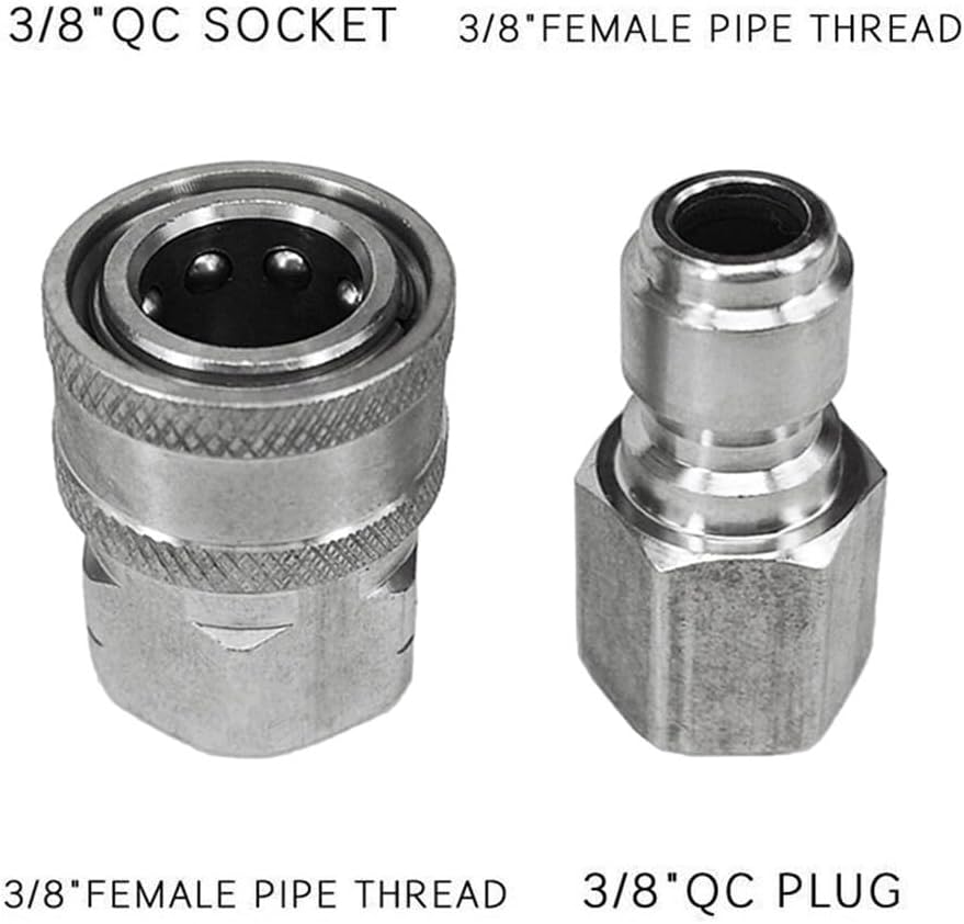 ya 26 10.21 baidi Stainless Steel Pressure Washer Adapter Set/NPT 3/8in Female +Male Quick Connect