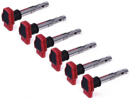 ya 9 10.24 6Pcs Red Ignition Coils for Audi A4 A5 A6 A8 Q5 for VW Touareg 06-13 06E 905 115E