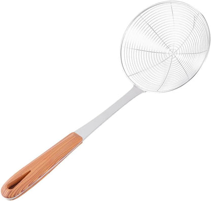 ya 14 9.20 baidi Wood Grain Handle Wire Leak Noodles Strainer Basket Metal Pasta Spoon-1