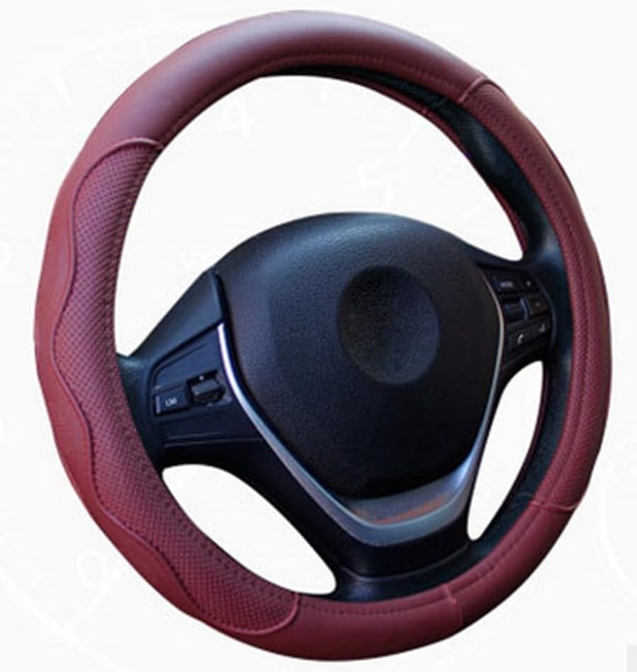 ya 12 10.8 baidi 38cm Steering Wheel Cover For Most Car Burgundy Dynamic Fiber Leather Embossed