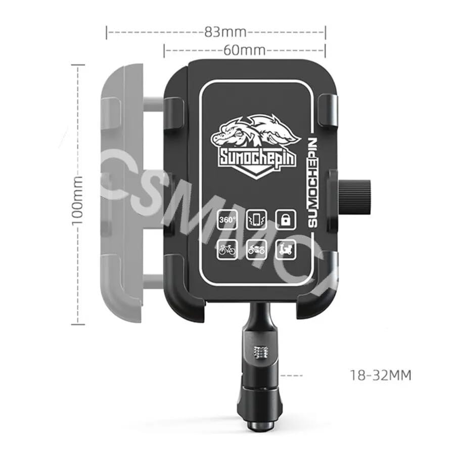 ya 6 8.24 baidi Aluminum Motorcycle Cell Phone Holder Rear Mirror Mount with USB for Charger 18W