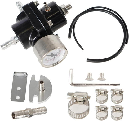ya 11 9.14 baidiUniversal Fuel Pressure Regulator Kit +0-140psi Gage+Hose Black Adjustable