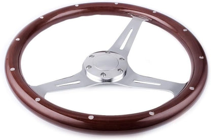 ya 4 8.14 15inch Real Wood 6-Hole 3 Spoke Chrome Marine Boat Steering Wheel with Rivet
