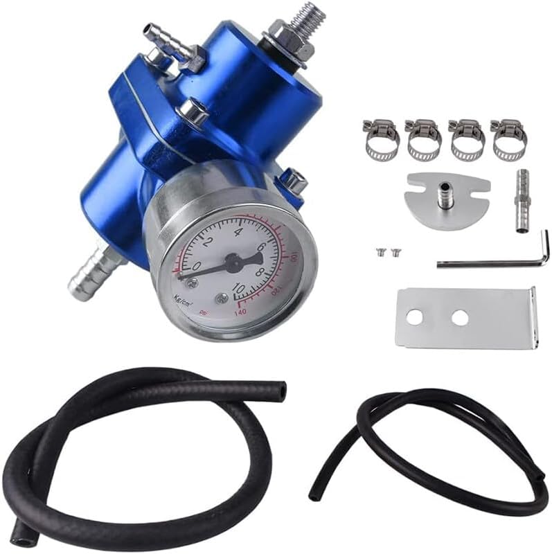 ya 11 9.14 baidiUniversal Adjustable Fuel Pressure Regulator Kit Aluminum Fuel Regulator Blue -