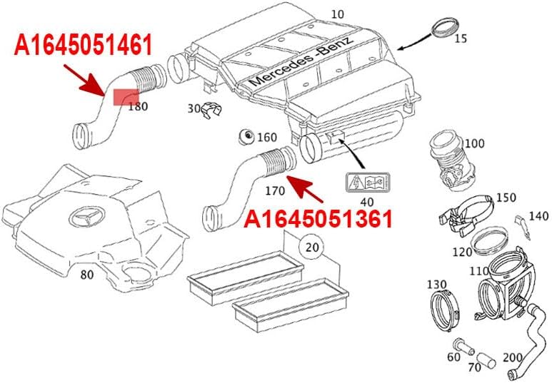 ya 7 8.24 baidi 1 Pair Left and Right Air Intake Hose for for benz X164 GL 450 GL 550 W164 ML 500