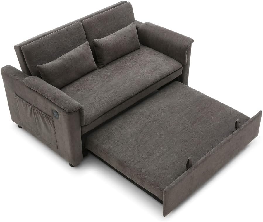 ya 28 10.13 baidi Modern 55 GREY Velvet 2-Seater Pull Out Sofa Bed - 3-in-1, USB, 2 Waist Pi