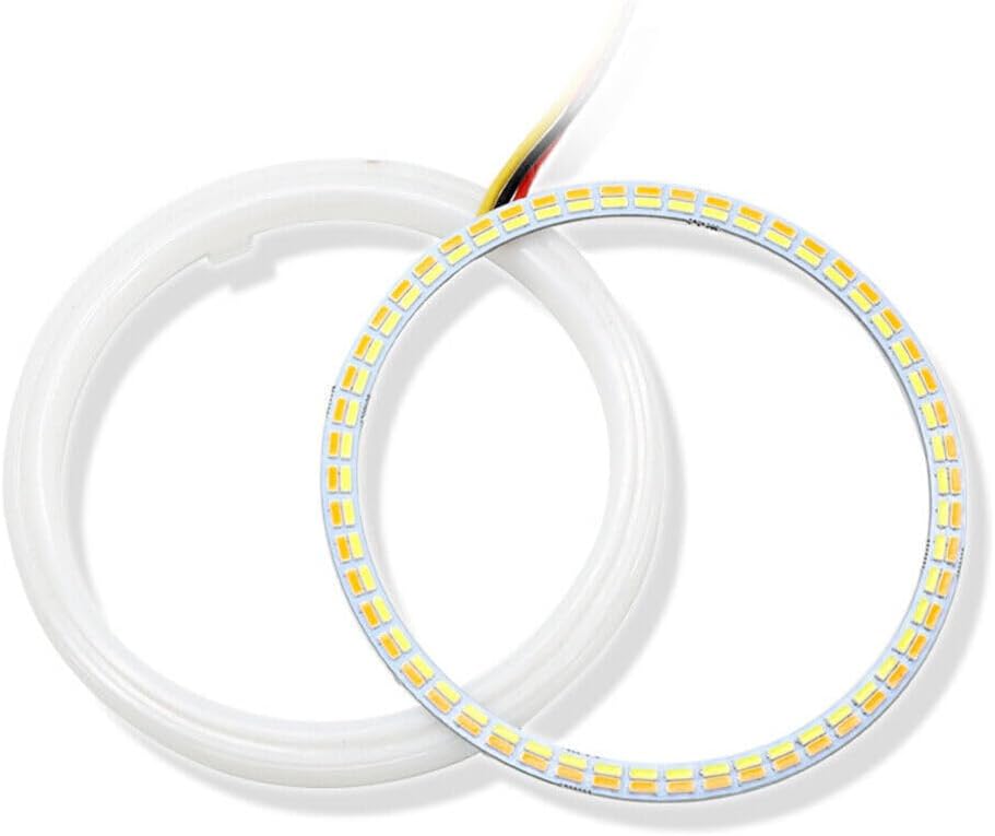 ya 4 8.10 2x White Yellow 80MM Switchback LED Angel Eyes Halo Rings Car Headlight Retrofit