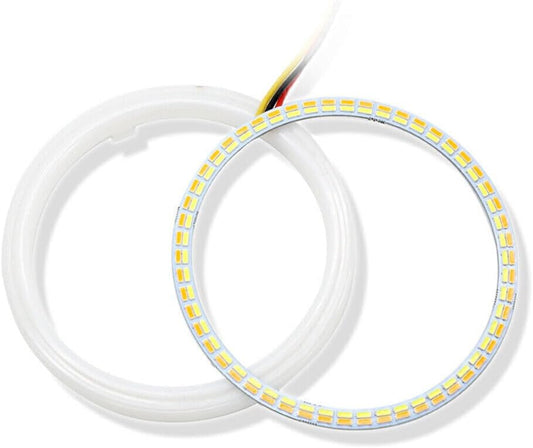 ya 4 8.10 2x White Yellow 80MM Switchback LED Angel Eyes Halo Rings Car Headlight Retrofit