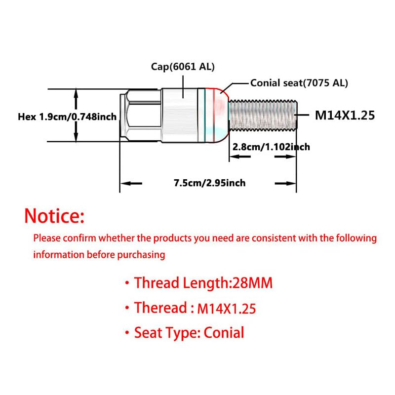 ya 10 9.16 baidi 20PCS M14x1.25 Black Wheel Lug Bolt 28mm Shank Cone for SEAT Forged Stud Set for BMW