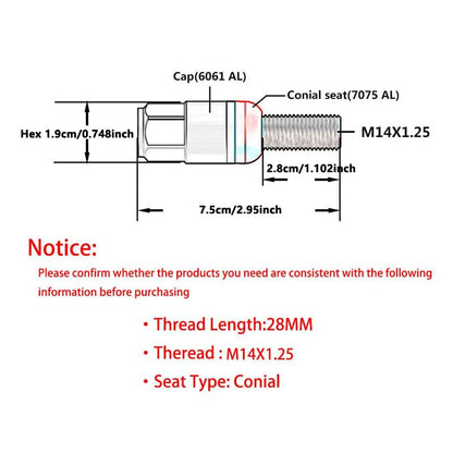 ya 10 9.16 baidi 20PCS M14x1.25 Black Wheel Lug Bolt 28mm Shank Cone for SEAT Forged Stud Set for BMW