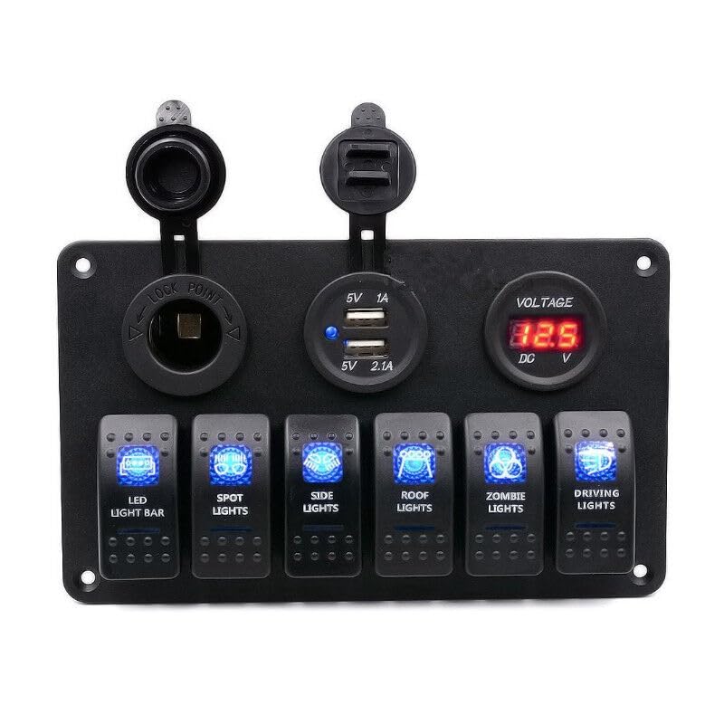 ya 4 8.8.2 Car Marine Boat 6 Gang Rocker Button Panel Circuit Breaker USB Charger Voltmeter 