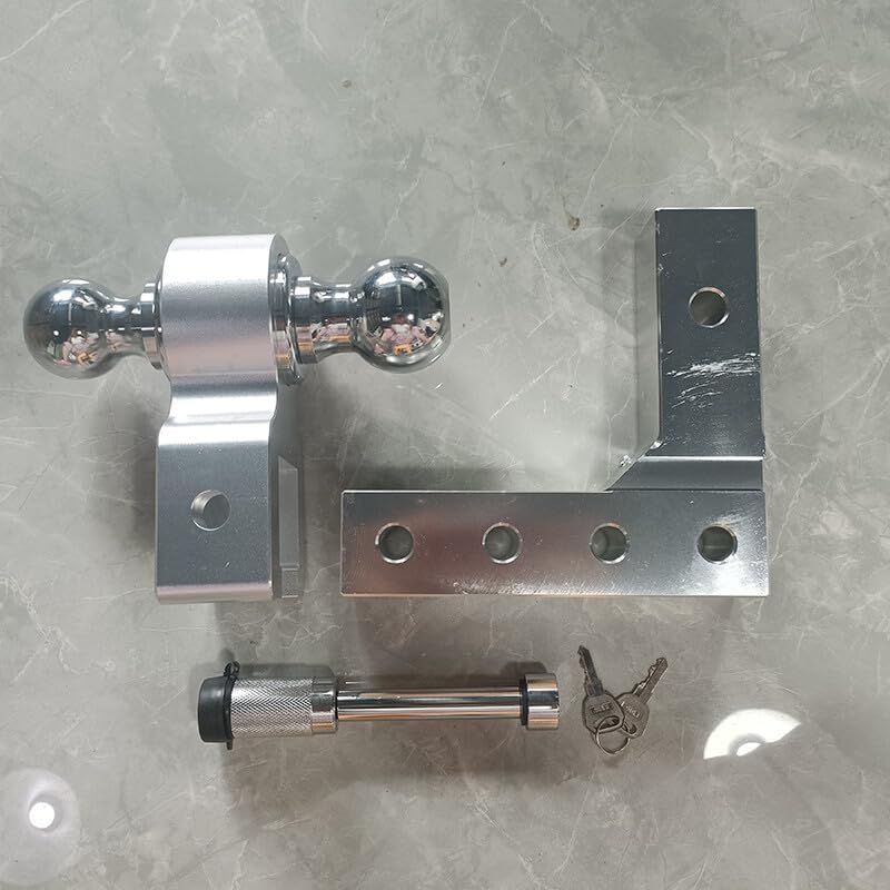 ya 4 8.8.2 Silver Adjustable Trailer Hitch with Double Ball Mount fits 2-inch Receiver and 6-inch Drop Hitch