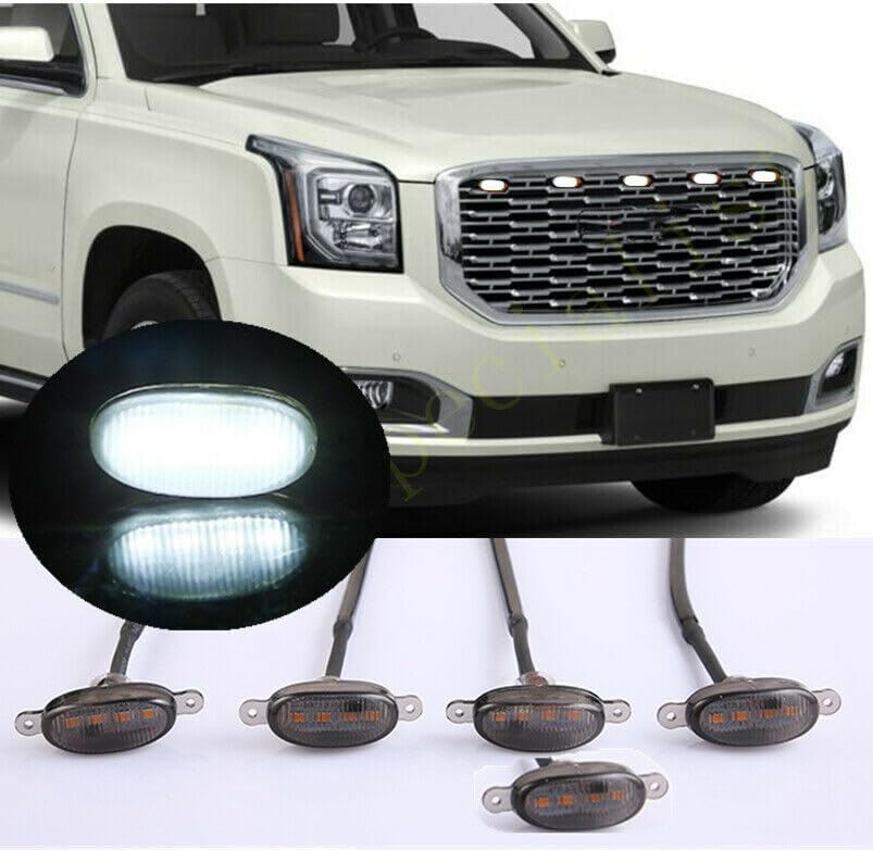 ya 3 8.24 baidi 5pcs Front Grille White LED Light Raptor Style DRL Tim for GMC Yukon 2019-20