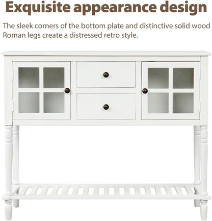 ya 28 10.13 baidi Sideboard White Console Table Bottom Shelf, Glass Buffet Storage Cabinet