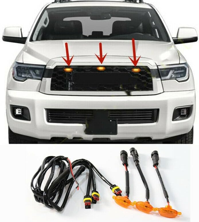 ya 7 8.24 baidi for Toyota Sequoia 2018-2021 Front Grille LED Light Raptor Style Grill Trim 3Pcs
