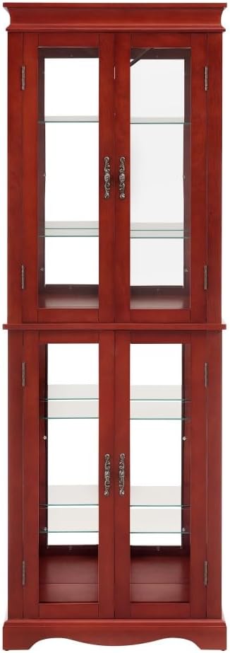 ya 28 10.13 baidi For Living Room Cherry Lighted Glass Curio Cabinet ¨C Wood Frame, Bulb Inclu