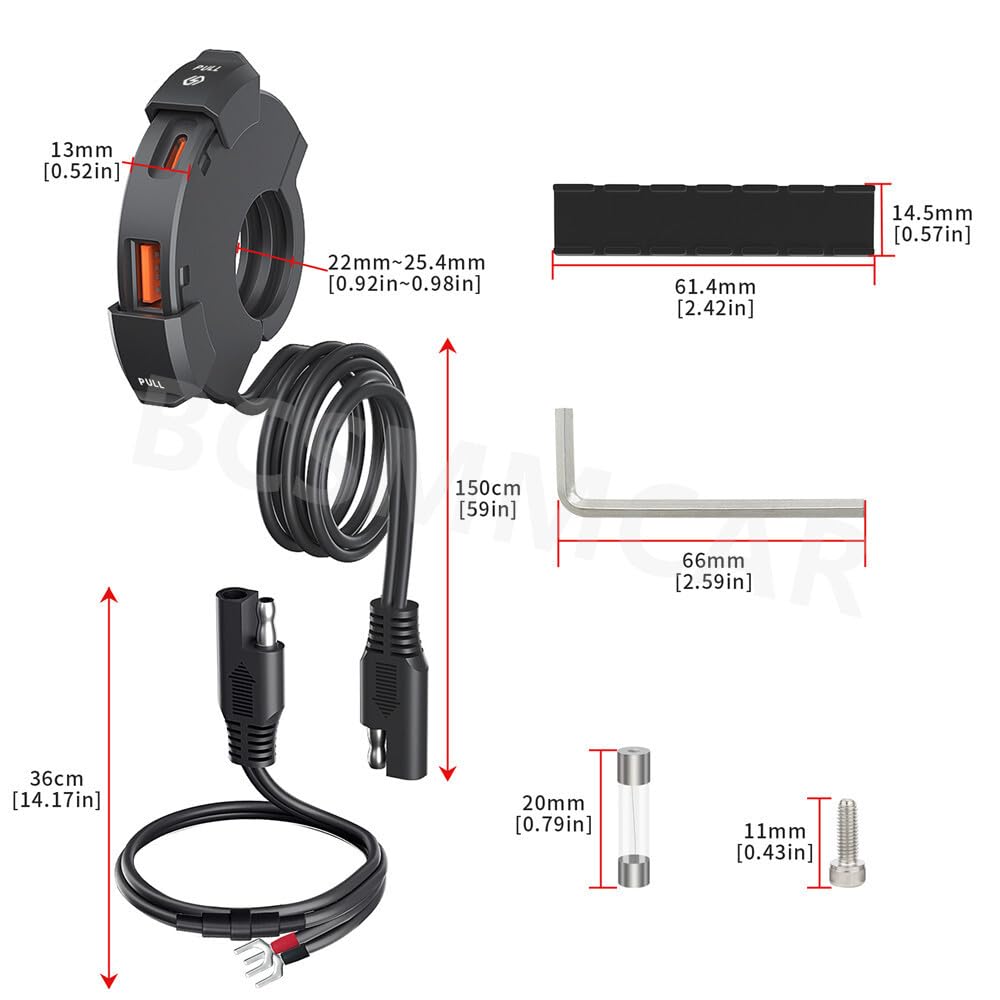 ya 6 8.24 baidi Motorcycle QC 3.0 USB Type-C for Charger Adapter Handlebar Mounting Phone Waterproof