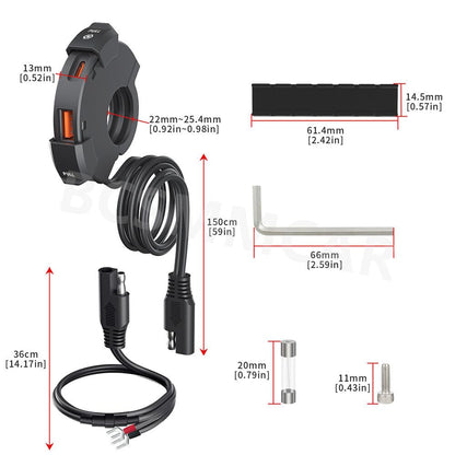 ya 6 8.24 baidi Motorcycle QC 3.0 USB Type-C for Charger Adapter Handlebar Mounting Phone Waterproof