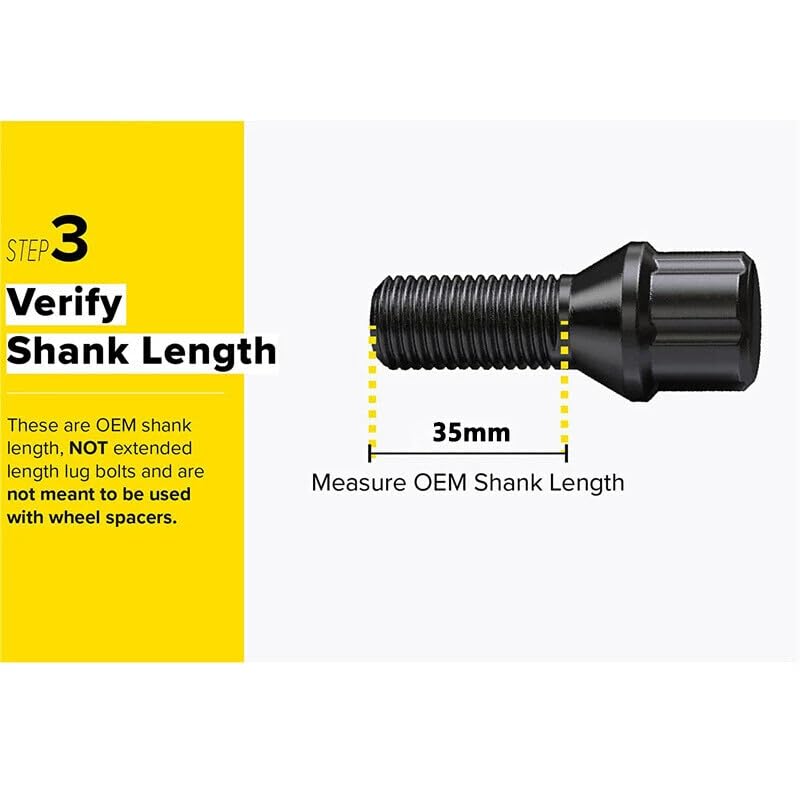 ya 10 9.16 baidi 20x M14x1.5 Wheel cam Bolts 35mm Shank Tapered for SEAT Studs Suitable for Most aftermarket Black-