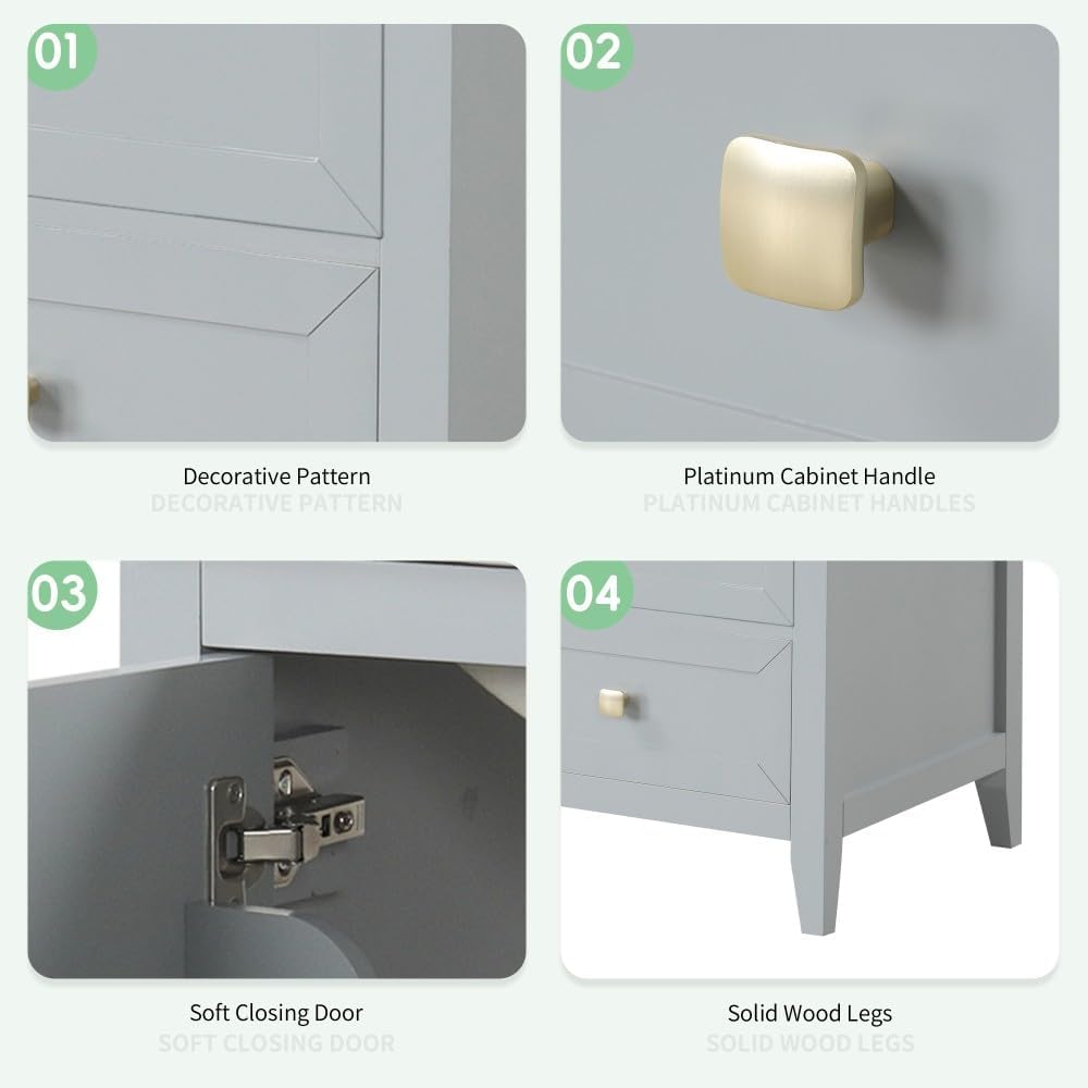 ya 28 10.13 baidi 20 Bathroom Vanity Sink - Soft Closing, Storage, 1 Drawer Grey