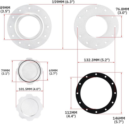 ya 5 8.10 12 Bolt Opening Twist On Flush Cap 3'' I.D.Fuel Cell Cap Gasket Filler Neck Cap