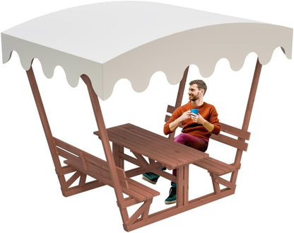 ya 28 10.13 baidi Brown Waterproof Solid Wood Picnic Table & Bench Set ¨C Removable Canopy