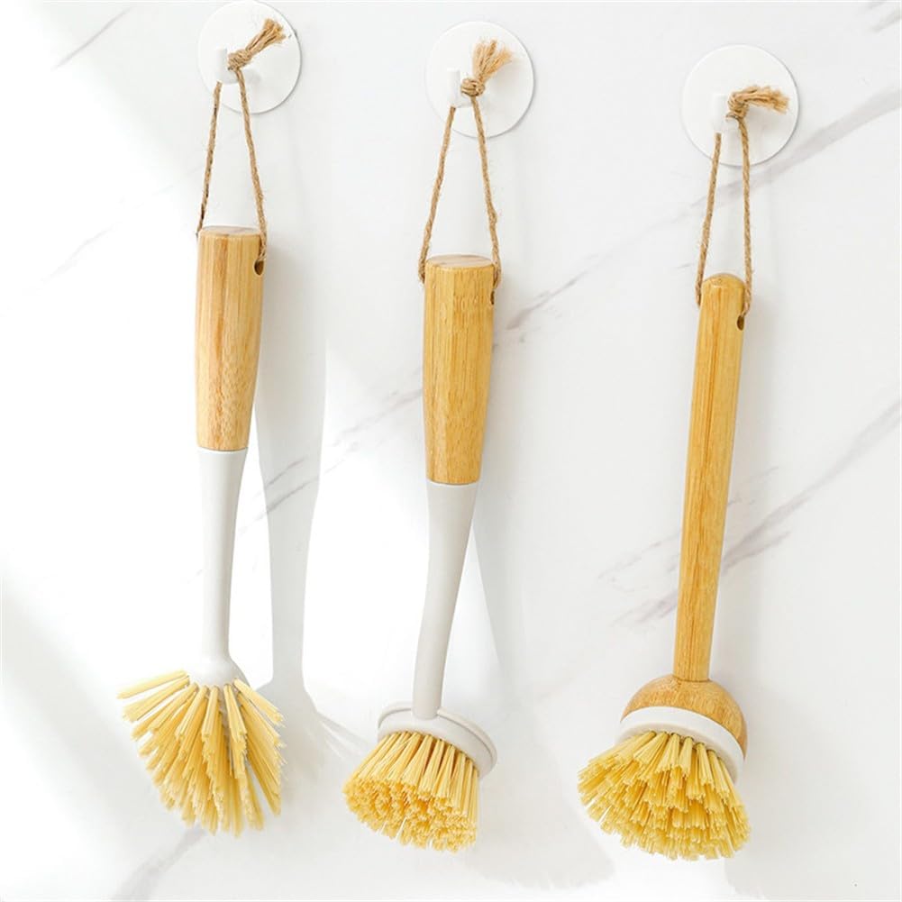 ya 14 9.20 baidi Kitchen Cleaning Brushes Set 3 Pcs Wooden Long Handle Pot Brushes with Scraper-1
