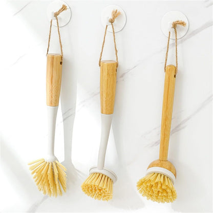 ya 14 9.20 baidi Kitchen Cleaning Brushes Set 3 Pcs Wooden Long Handle Pot Brushes with Scraper-1