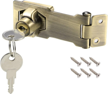 ya 26 10.21 baidi 3-inch Keyed Hasp Locks w Screws for Door Keyed Alike Bronze Tone