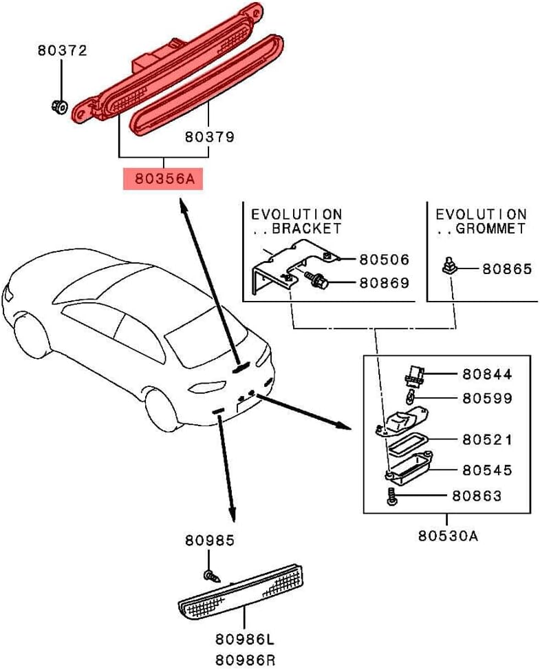 ya 4 8.24 baidi Rear High Mount Stop Light Brake Light Fits 2008-2017 for Mitsubishi Lancer EVO