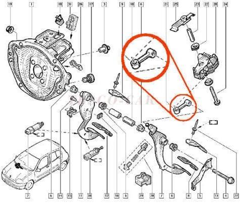 ya 11 9.14 baidiClutch Pedal Link Linkage Ball Joint Bar Rod Kit for Renault Clio Twingo Kangoo