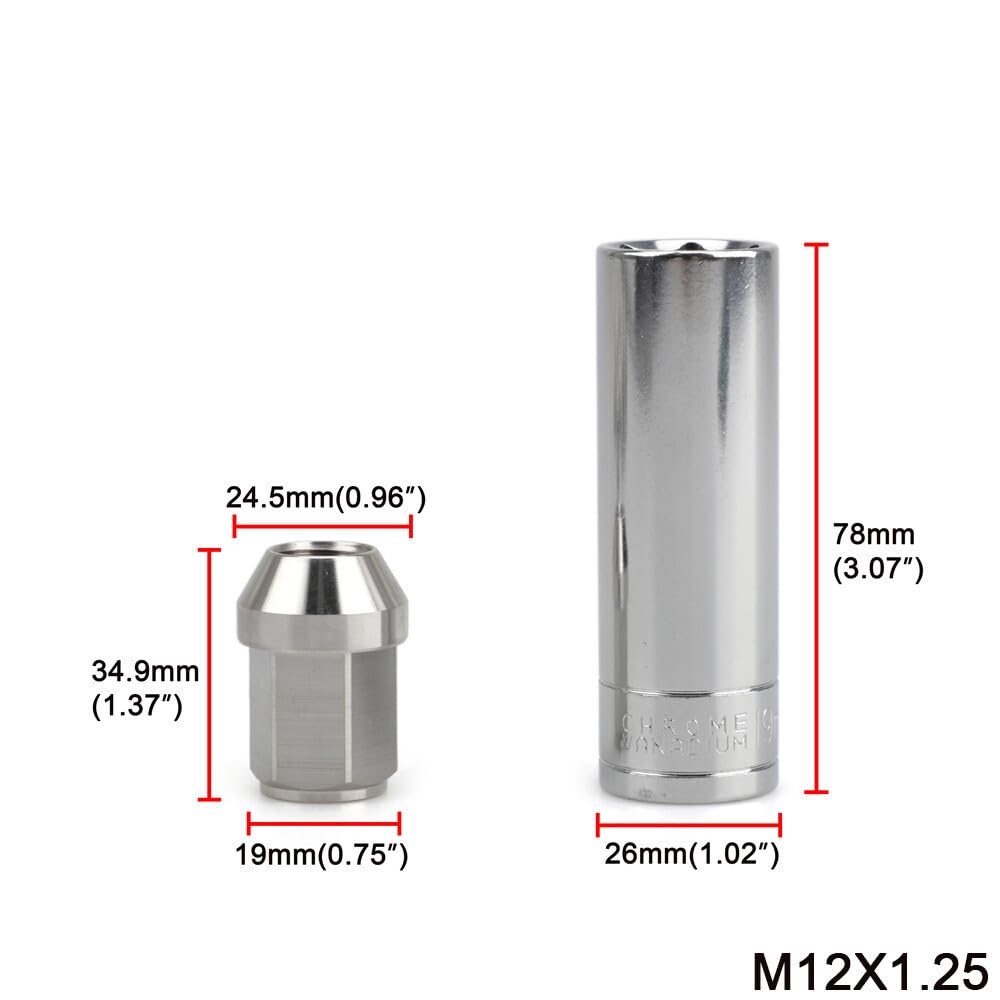 ya 5 8.10 20Pcs M12x1.25 Lug Nuts Wheel Nuts Lug Nuts 19mm Hex 35mm Tall Stainless Steel