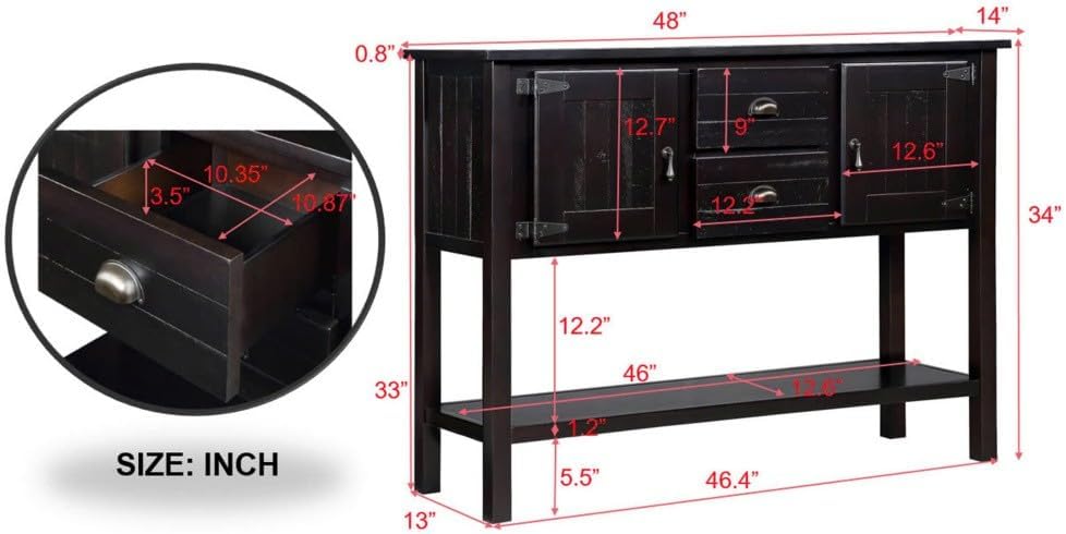 ya 28 10.13 baidi Solid Wood Sideboard Console Table 48'' - 2 Drawers/Cabinets, Shelf,Espress
