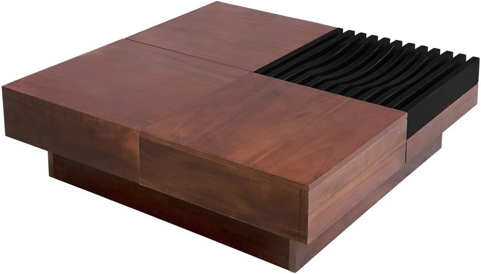 ya 28 10.13 baidi Italian Retro - Brown Inspired Acacia Wood Storage Coffee Table ,Easy Assem