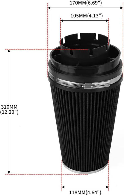 ya 13 9.15 baidi 4'' 102mm Long High Flow Inlet Cone Dry Filter Cold Air Intake Replacement