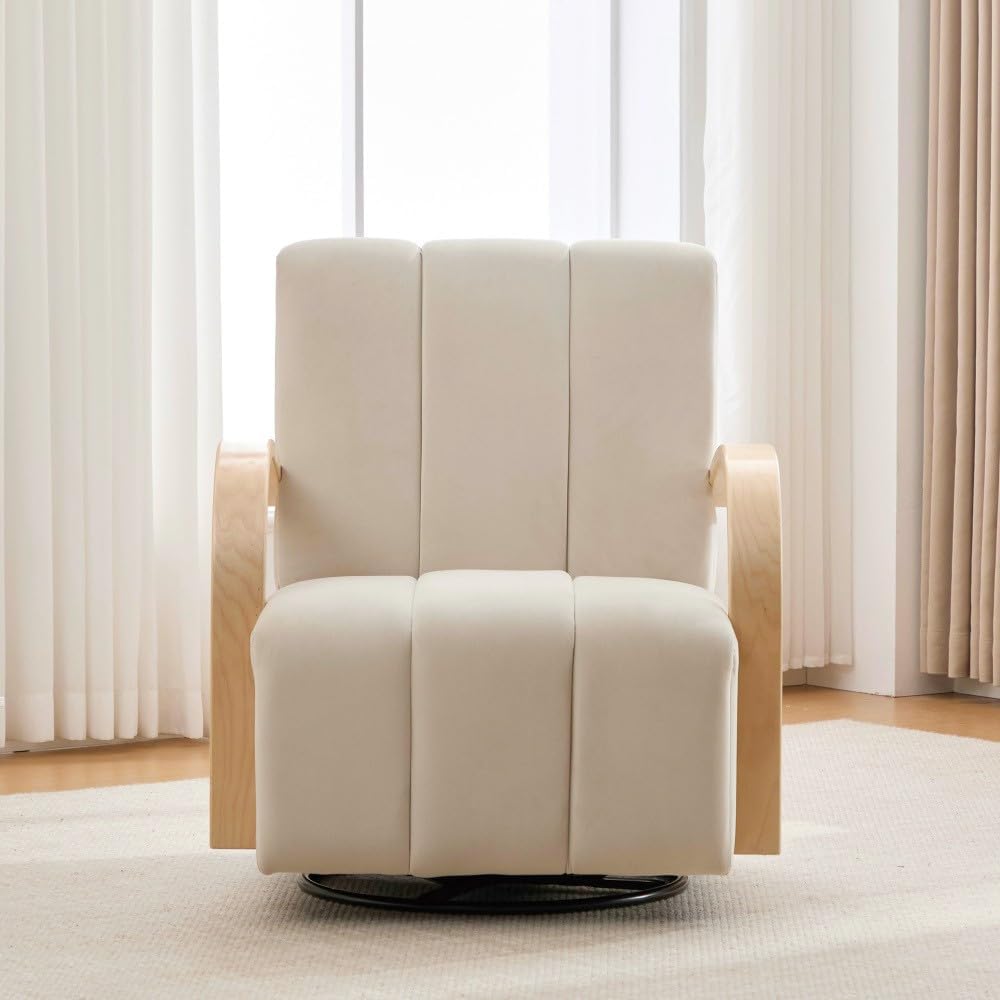 ya 28 10.13 baidi 30.7W Beige Modern Accent - 360¡ã Swivel, Solid Wood Armrests for Bedroom