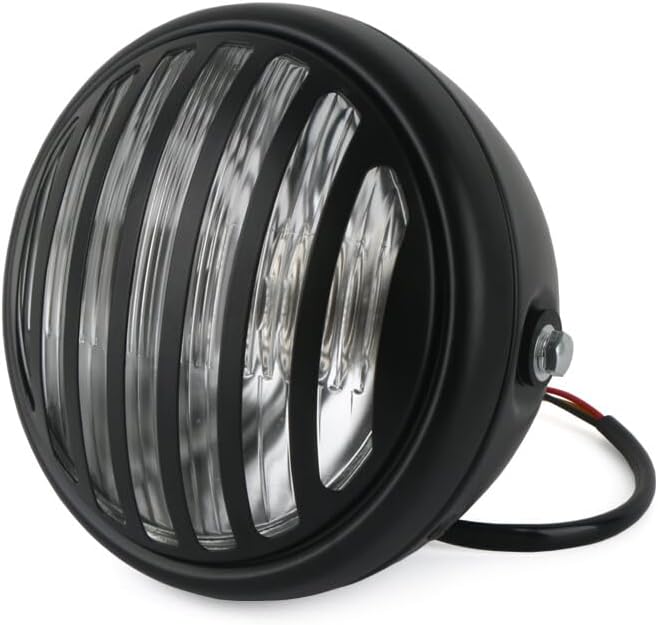 ya 4 8.14 Motorcycle 7 Retro Slats Grille Headlights With Grill For Harley Cafe Racer