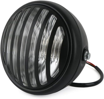 ya 4 8.14 Motorcycle 7 Retro Slats Grille Headlights With Grill For Harley Cafe Racer