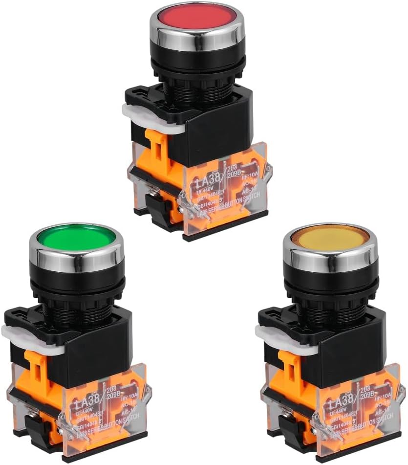 ya 13 9.15 baidi 3 Pcs Momentary Push Button Switch, Pushbutton, Panel Cutout Self-reset or off