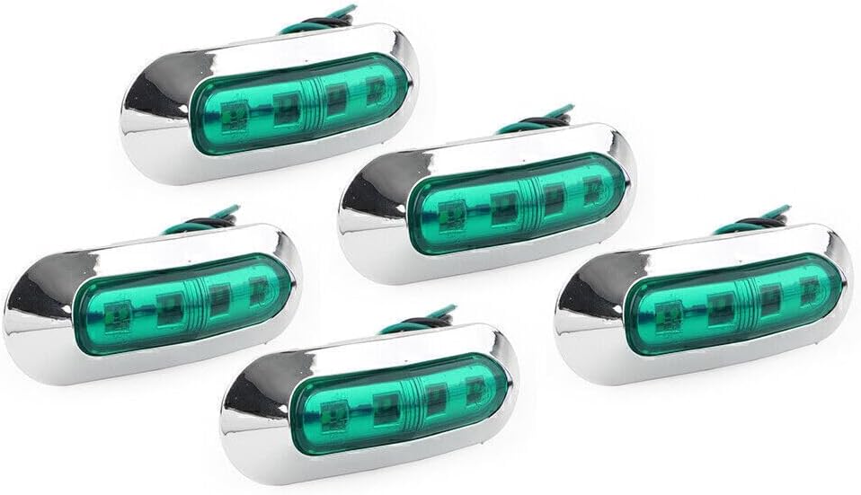 ya 4 8.8 5pcs 12V-24V Green LED Side Clearance Marker Light For Car Truck Trailer Pickup
