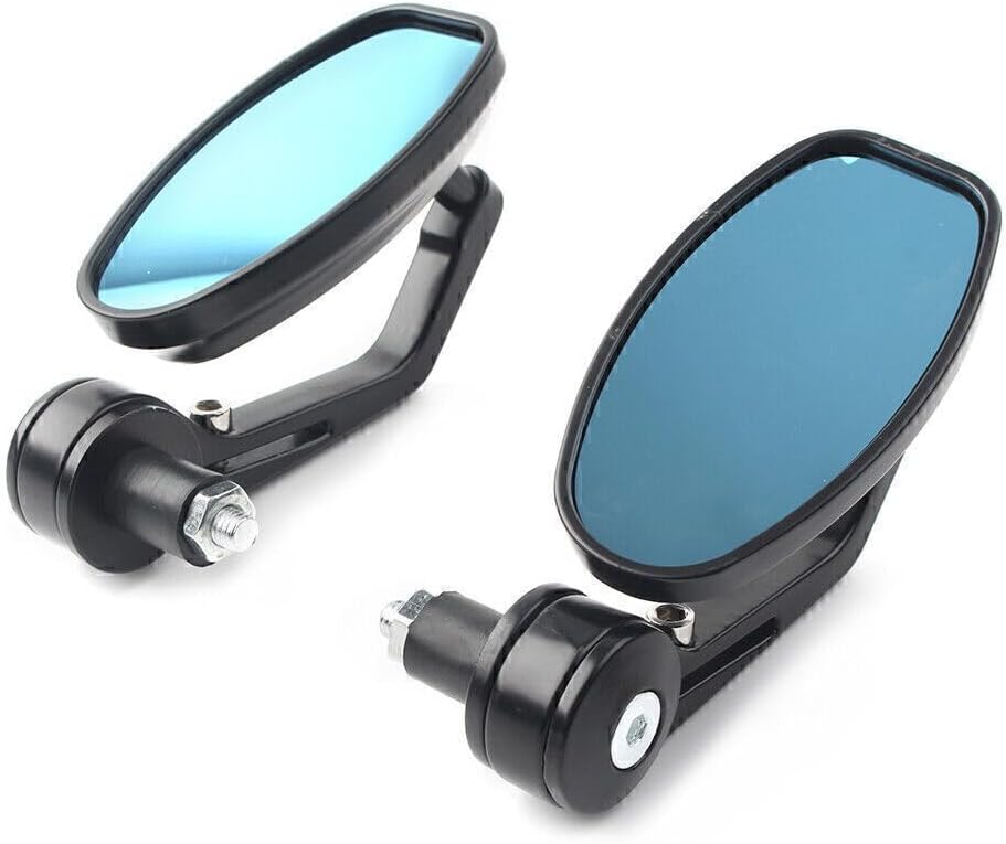 ya 2 8.15 7/8 Universal Aluminum Handle Bar End Oval Rear View Side Mirrors Black