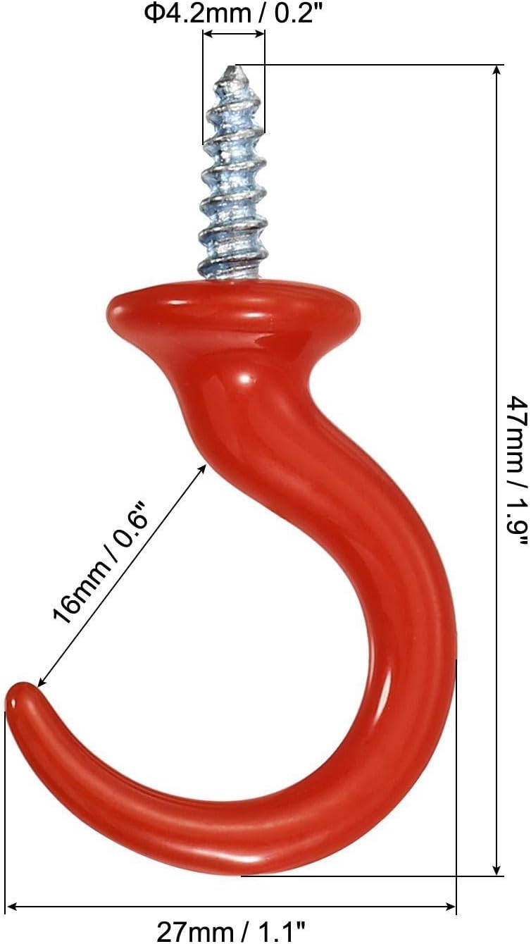 ya 26 10.21 baidi 4 Pcs 1.9 x 1.1 Ceiling Hook, Screw-in Ceiling Orchid Hook, Red-2