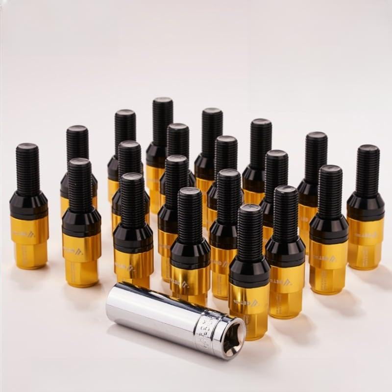 ya 10 9.16 baidi 20x M14x1.25 Wheel Lug Bolt 35mm Shank Cone for SEAT Stud for Most Aftermarket Gold