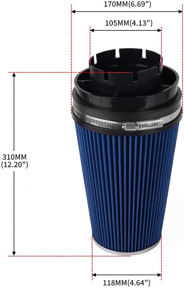 ya 13 9.15 baidi 4'' 102mm Long High Flow Inlet Cone Dry Filter Cold Blue Air Intake Replacement