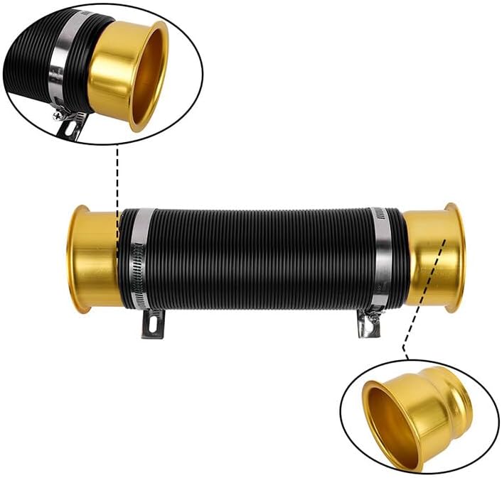 ya 10 9.16 baidi 3'' 76mm Flexible Car Cold Air Intake Hose Filter Pipe Telescopic Tube Gold