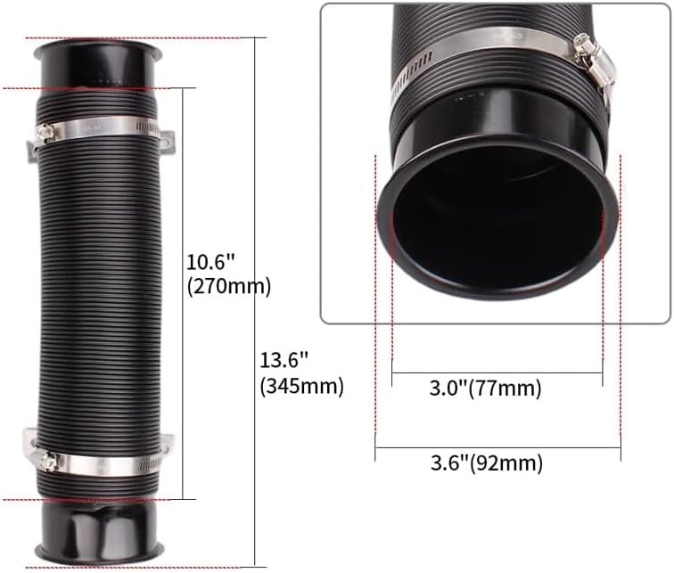 ya 10 9.16 baidi 3'' 76mm Flexible Car Cold Air Intake Hose Filter Pipe Telescopic Tube Black