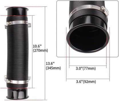 ya 10 9.16 baidi 3'' 76mm Flexible Car Cold Air Intake Hose Filter Pipe Telescopic Tube Black