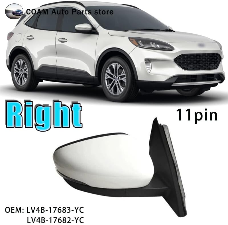 ya 11 9.14 baidiPower Heated Mirror Assembly White 11 Pin Right for Ford Escape 2020-2023 -