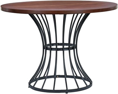 ya 28 10.13 baidi 42 Round Oak Veneer Dining Table - Solid Wood-Look , Wrought-Iron Base